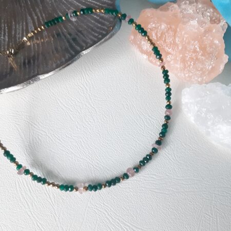 Choker  Serce Natury - Jadeit zielony, Kwarc różowy, Hematyt - obrazek 3