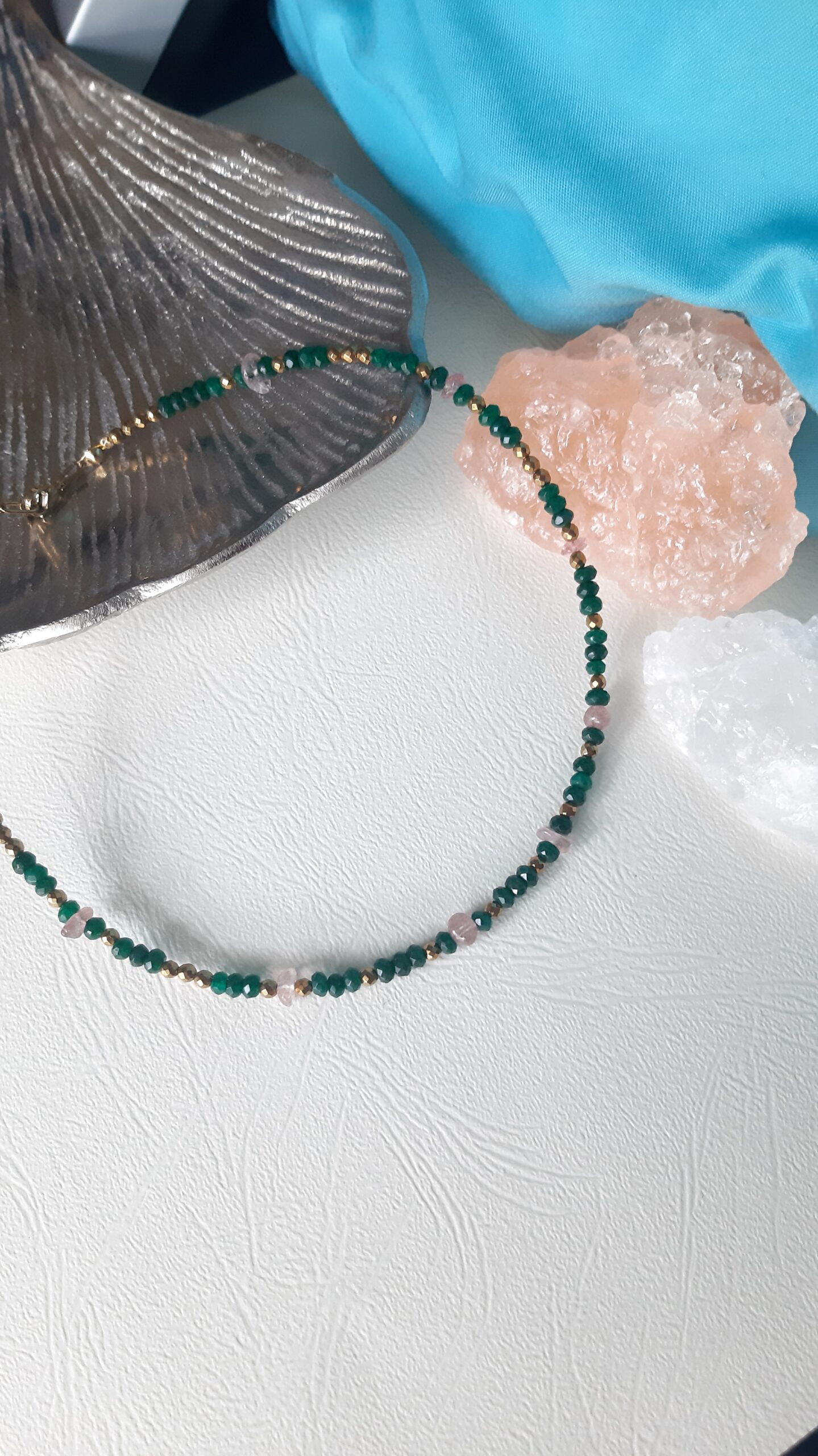 Choker  Serce Natury - Jadeit zielony, Kwarc różowy, Hematyt - obrazek 3