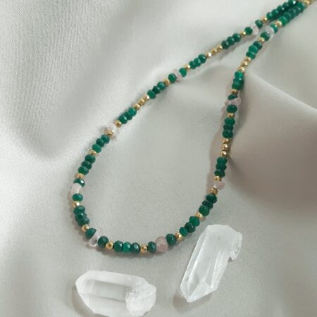 Choker  Serce Natury - Jadeit zielony, Kwarc różowy, Hematyt - obrazek 2