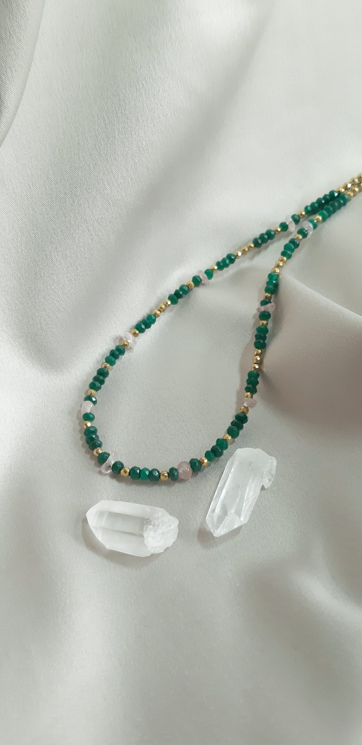 Choker  Serce Natury - Jadeit zielony, Kwarc różowy, Hematyt - obrazek 2