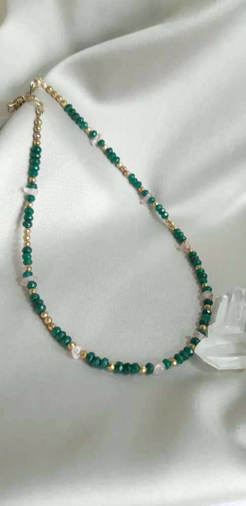 Choker Serce Natury - Jadeit zielony, Kwarc truskawkowy, Hematyt