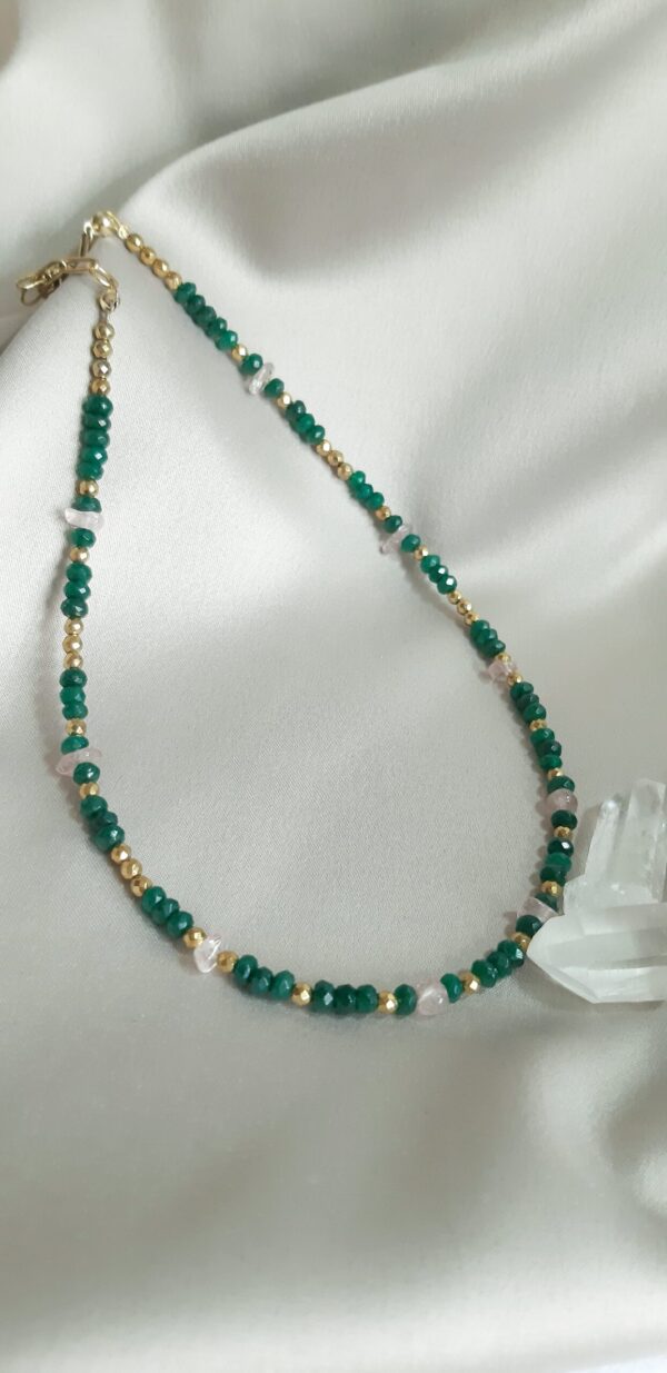 Choker  Serce Natury - Jadeit zielony, Kwarc truskawkowy, Hematyt