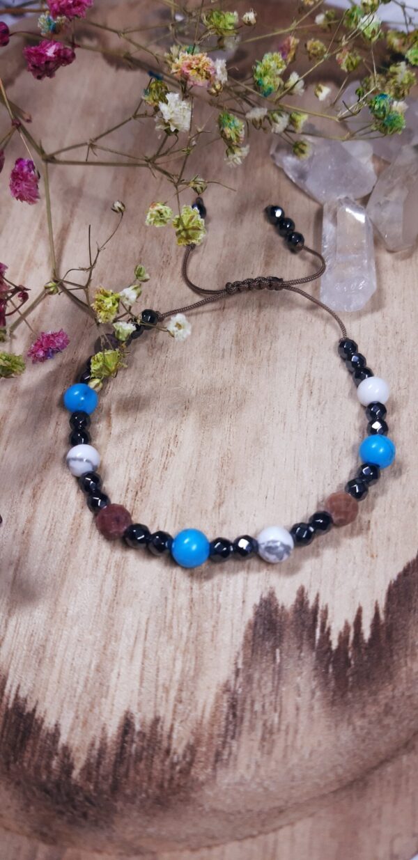 Bransoletka Radość Życia , rodonit, hematyt, howlit, turkus