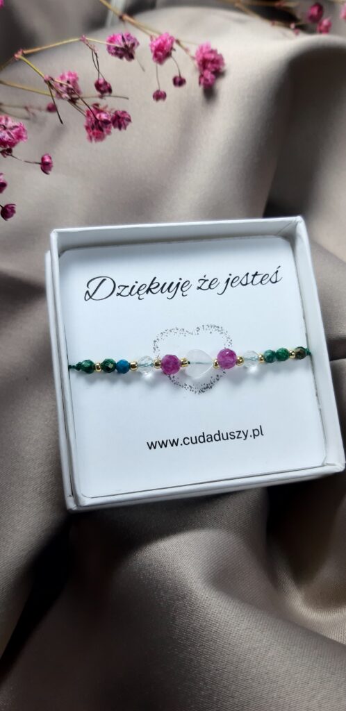 Bransoletka Dziękuję że jesteś,  serce Kwarc Różowy