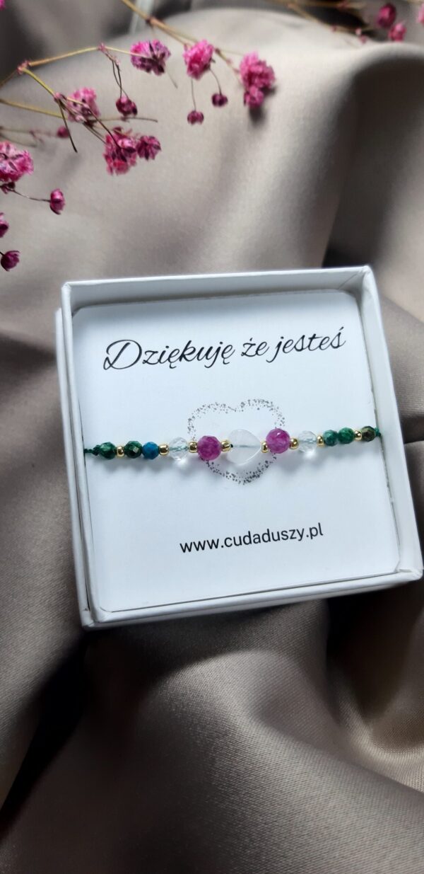 Bransoletka Dziękuję że jesteś, serce Kwarc Różowy
