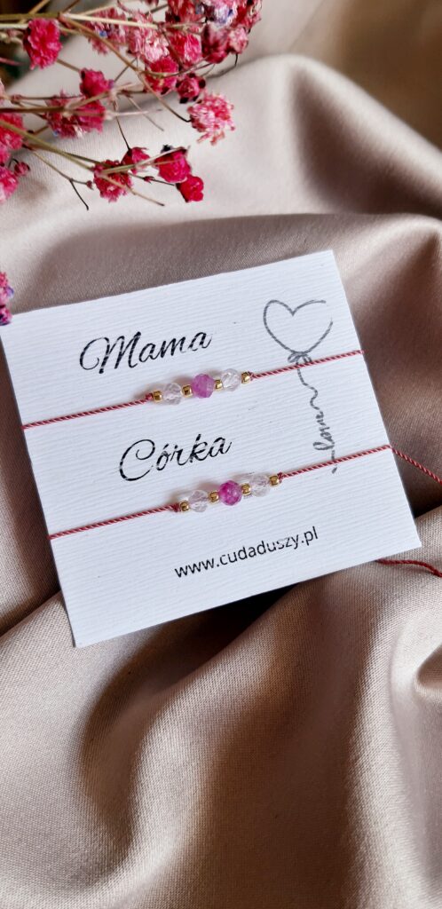 Mama i Córka  "Miłość i Światło" – Bransoletki z kryształem górskim i turmalinem różowym