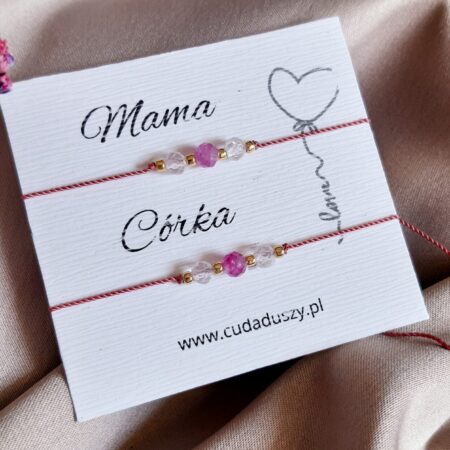 Mama i Córka  "Miłość i Światło" – Bransoletki z kryształem górskim i turmalinem różowym