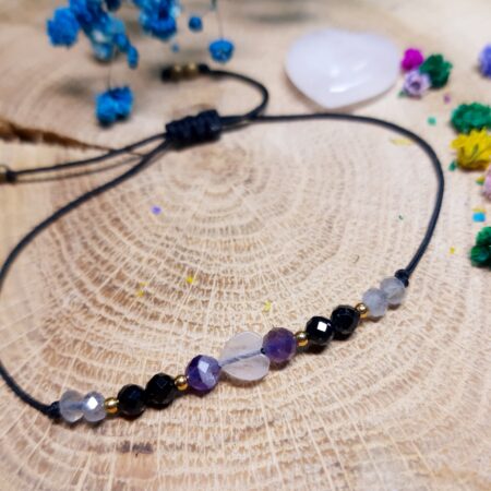 Bransoletka Ochrona Przyjazn-kwarc różowy,ametyst ,turmalin, labradoryt,