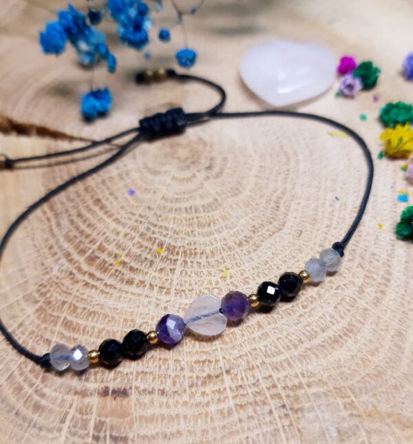 Bransoletka Ochrona Przyjazn-kwarc różowy,ametyst ,turmalin, labradoryt,