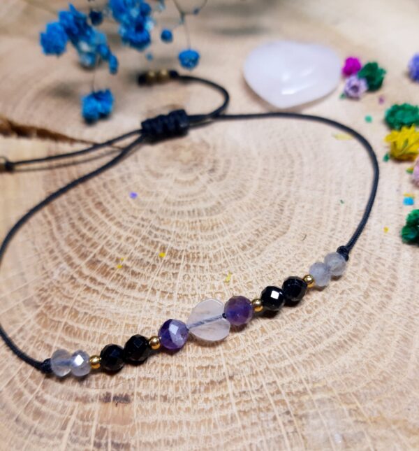 Bransoletka Ochrona i Piękne Relacje-kwarc różowy, ametyst ,turmalin, labradoryt,