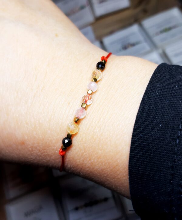 Bransoletka personalizowana, turmalin, cytrym, kwarc różowy, krysztal górskim, hematyt.