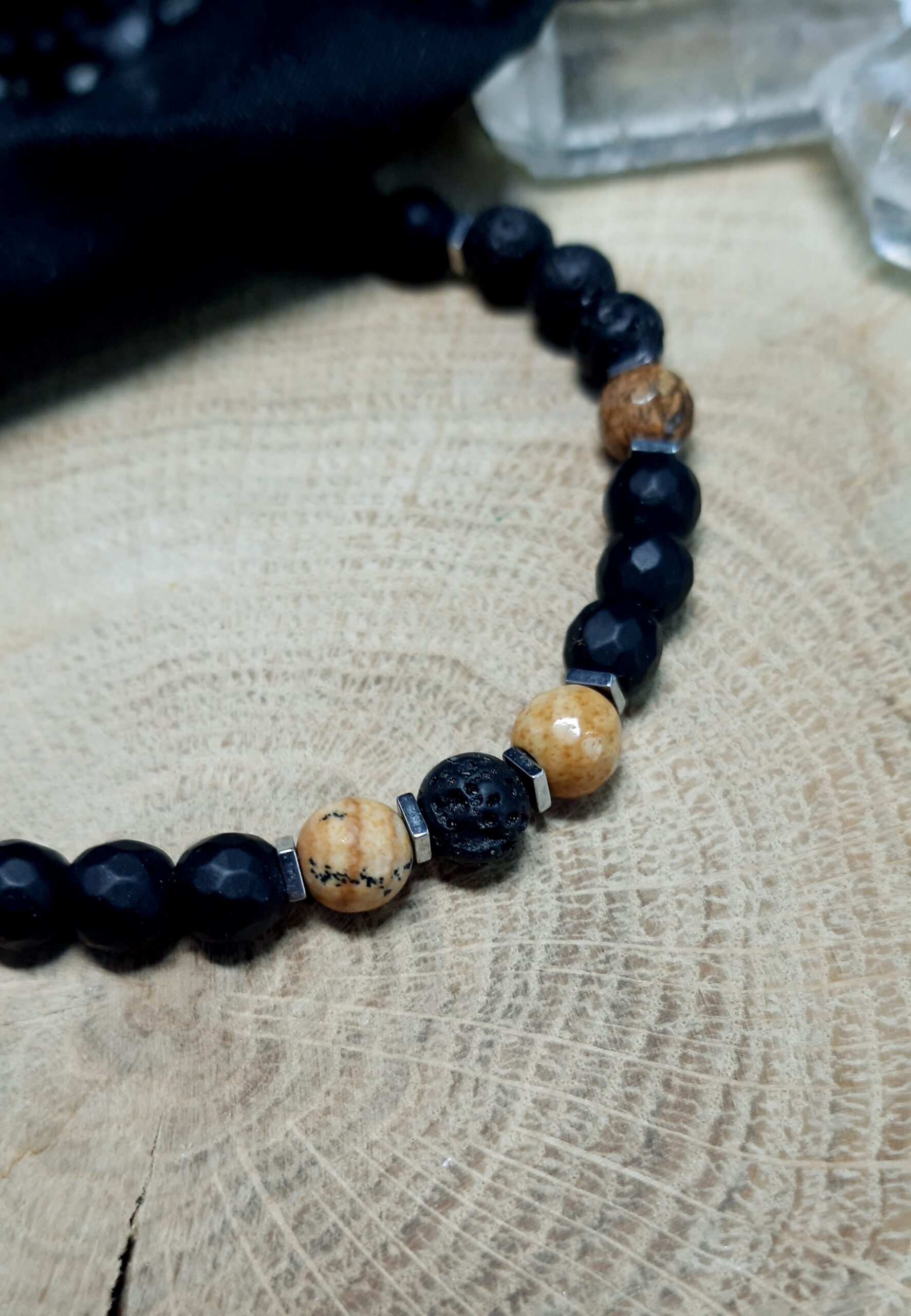 Męska Bransoletka Siły, Stabilności i Ochrony Jaspis • Hematyt • Lawa Wulkaniczna • Onyks