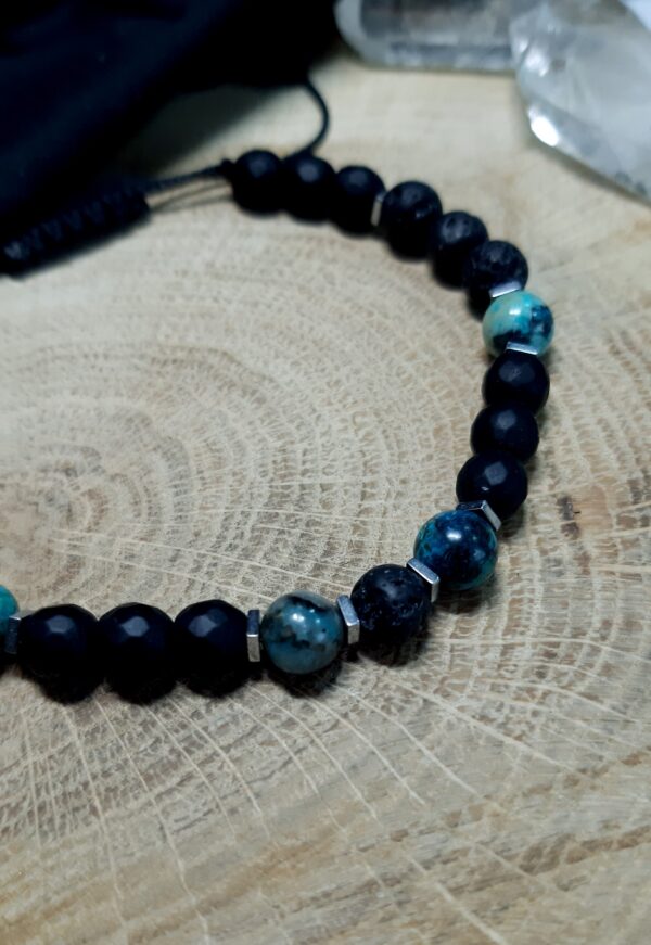 Męska Bransoletka Spokoju i Ochrony, Chryzokola, Lawa Wulkaniczna, hematyt, Onyks Czarny