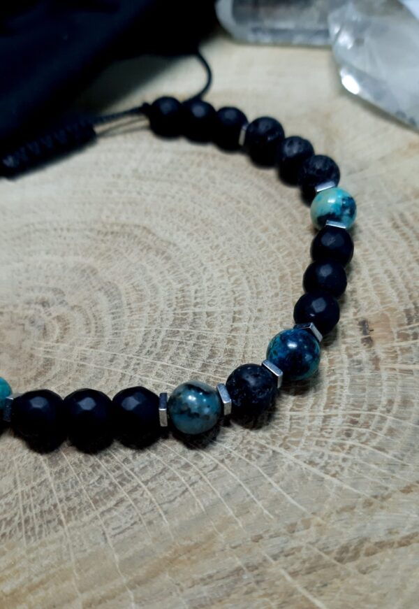 Męska Bransoletka Spokoju i Ochrony, Chryzokola, Lawa Wulkaniczna, hematyt, Onyks Czarny