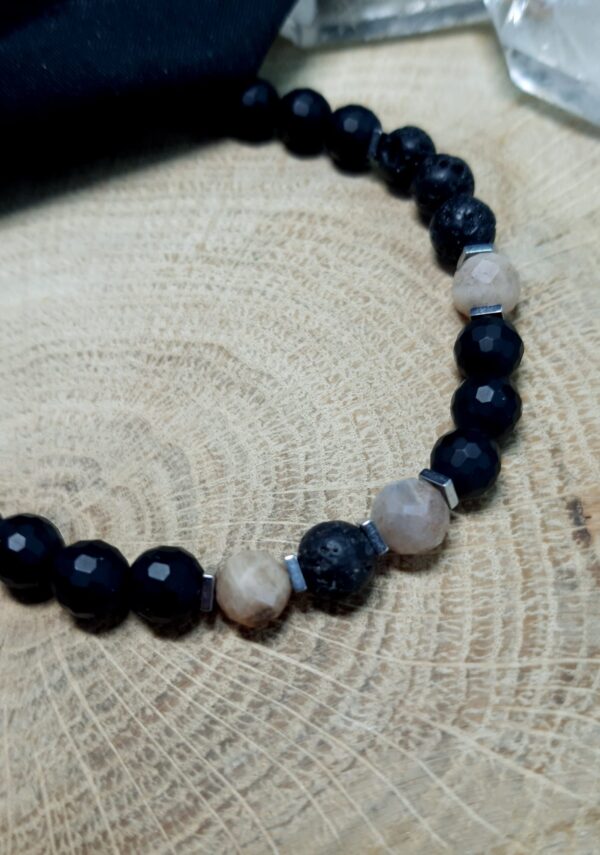 Męska Bransoletka Energii i Siły, Talizman Lew, Baran, Strzelec, Kamień Słoneczny, Hematyt, Onyks , Lawa Wulkaniczna