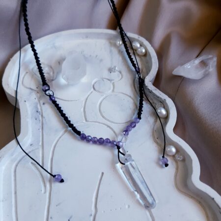 Naszyjnik Harmonii i Miłości, Ametyst, Kamień księżycowy, kryształ górski, kwarc różowy.