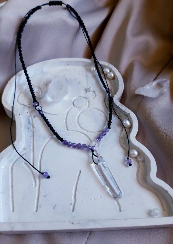 Naszyjnik Harmonii i Miłości, Ametyst, Kamień księżycowy, kryształ górski, kwarc różowy.